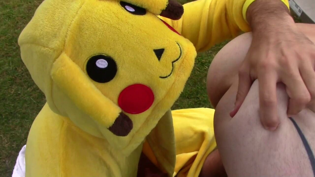 Fucked Raw in the Garden By His Friend Dressed in Pokemon for Fun Sex