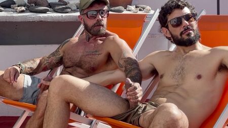 Stroking dicks outside, fucking raw inside